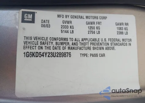 2003 Cadillac Deville Standard from USA, damaged, VIN 1G6KD54Y23U289876